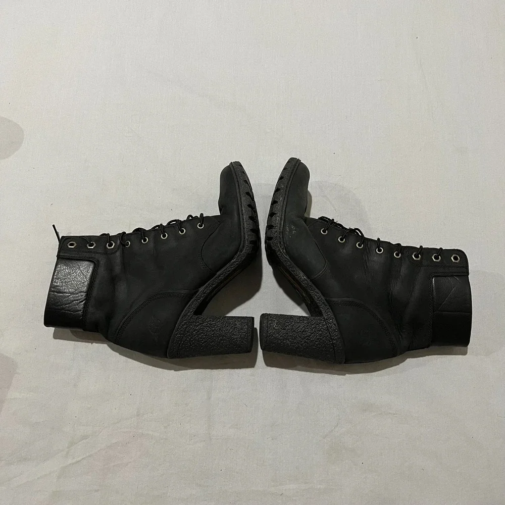 Timberland Glancy Earthkeepers Womens Black Lace-Up Block Heeled Boots Size 7.5
